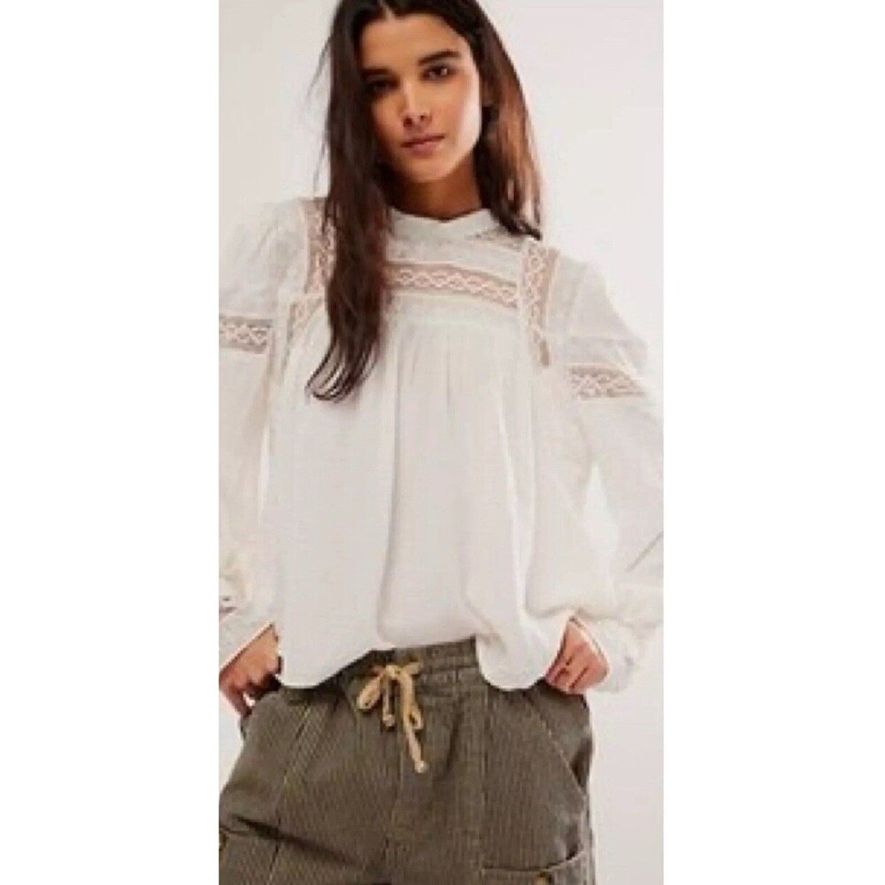 Free People Blouse White Women Takes Two Spanish Lace Boho Preppy Top Sz XS NWT